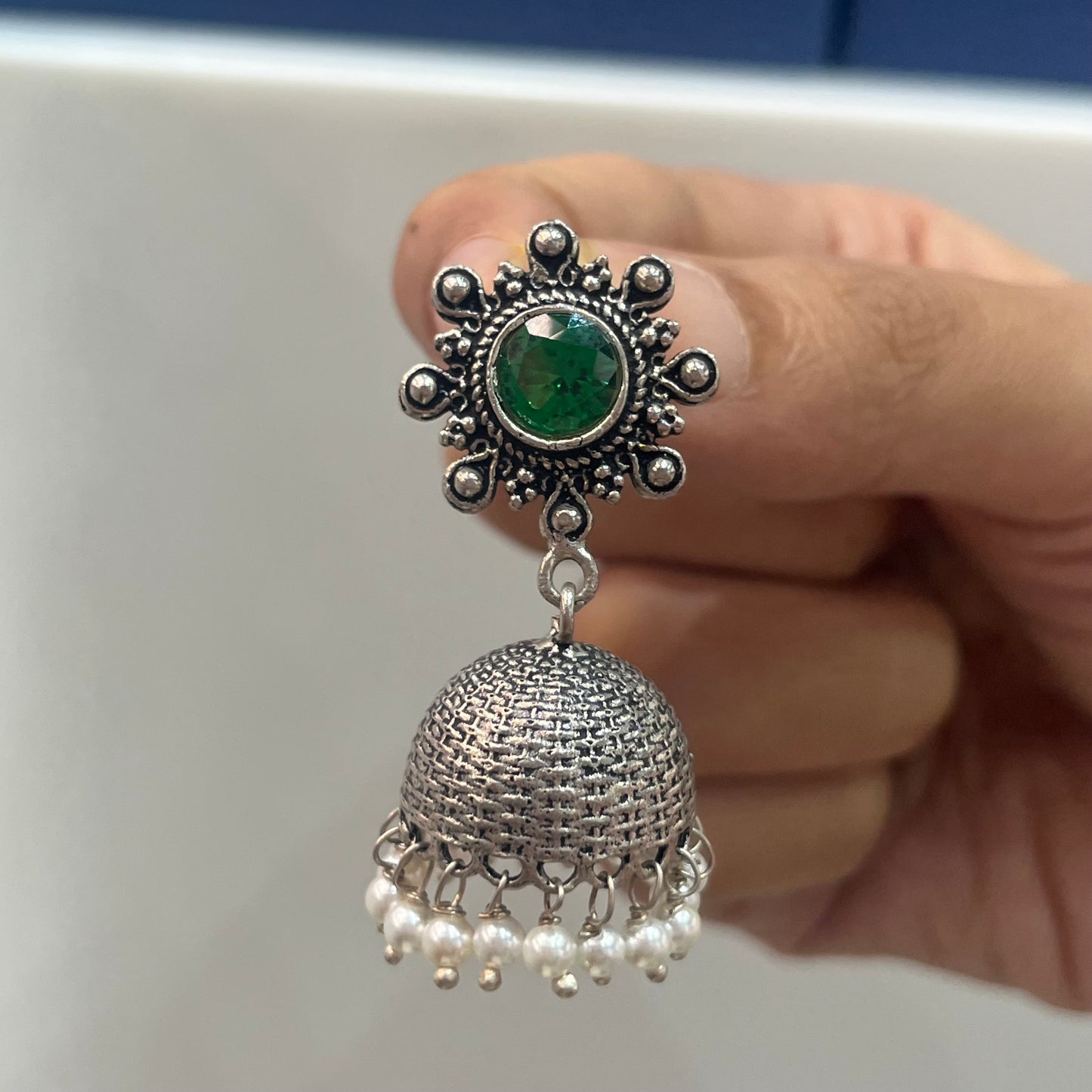Green Stone Jhumka Earrings