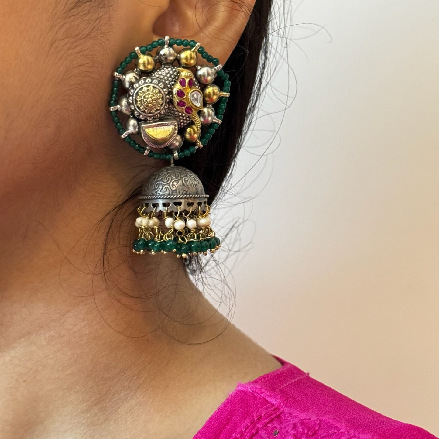Statement Dual Tone Kundan Jhumka Earrings
