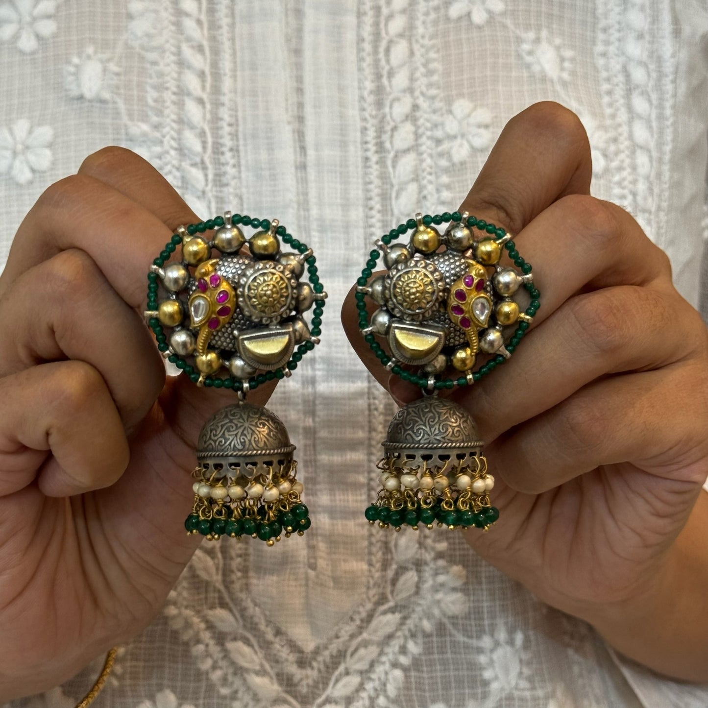 Statement Dual Tone Kundan Jhumka Earrings