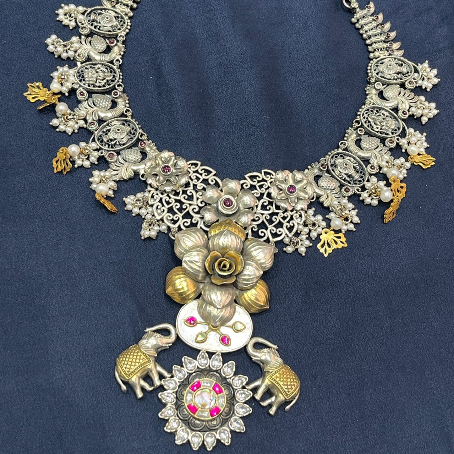 Statement Elephant Dual Tone Necklace