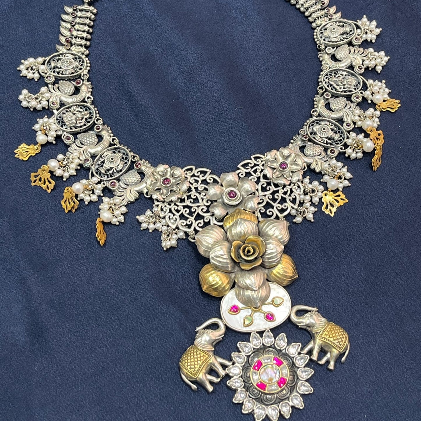 Statement Elephant Dual Tone Necklace