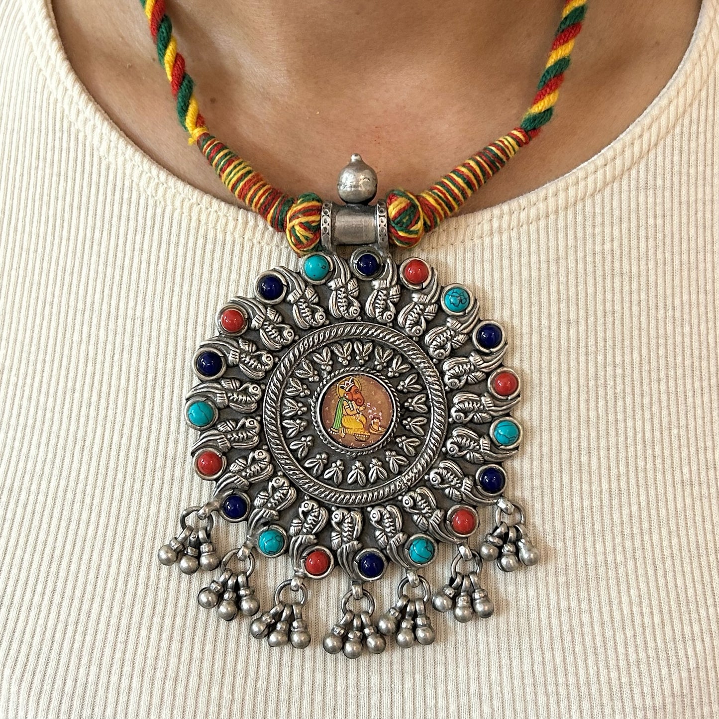 Ganesh Pendant Oxidised Necklace