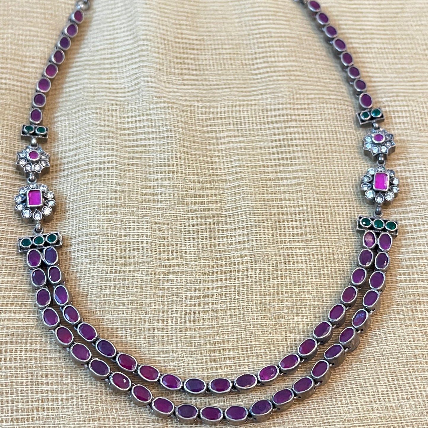 Reversible Navratan and Ruby Oxidised Necklace