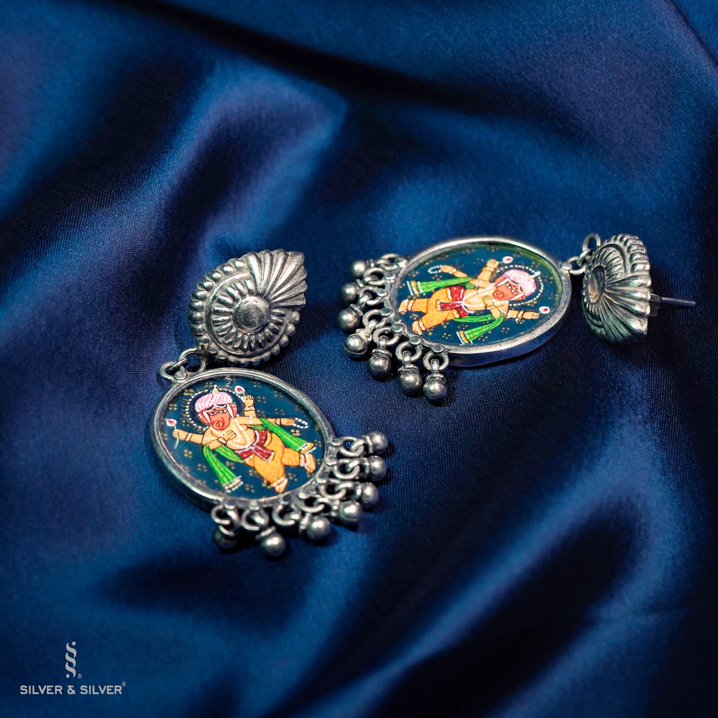 Handpainted Ganpati 92.5 Sterling Silver Earrings