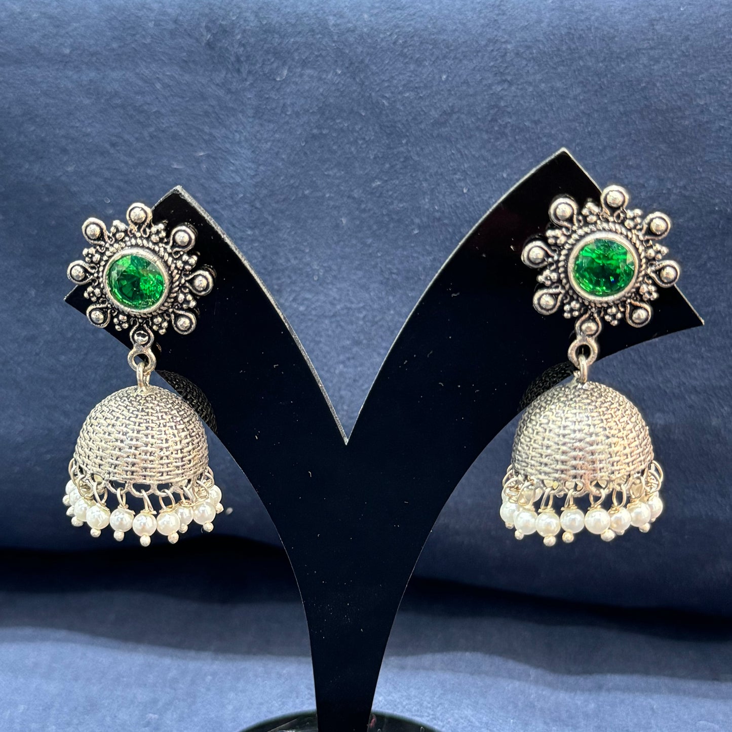 Green Stone Jhumka Earrings