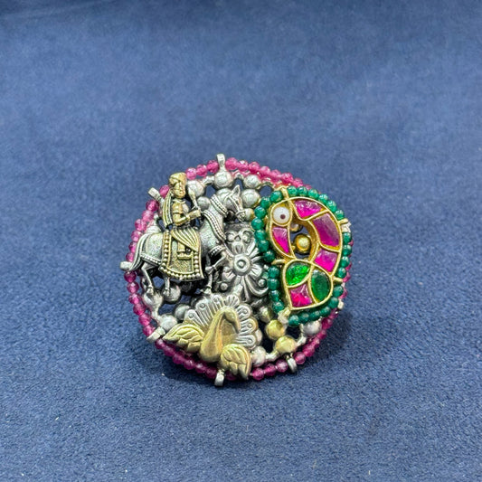 Statement Dual Tone Kundan Ring