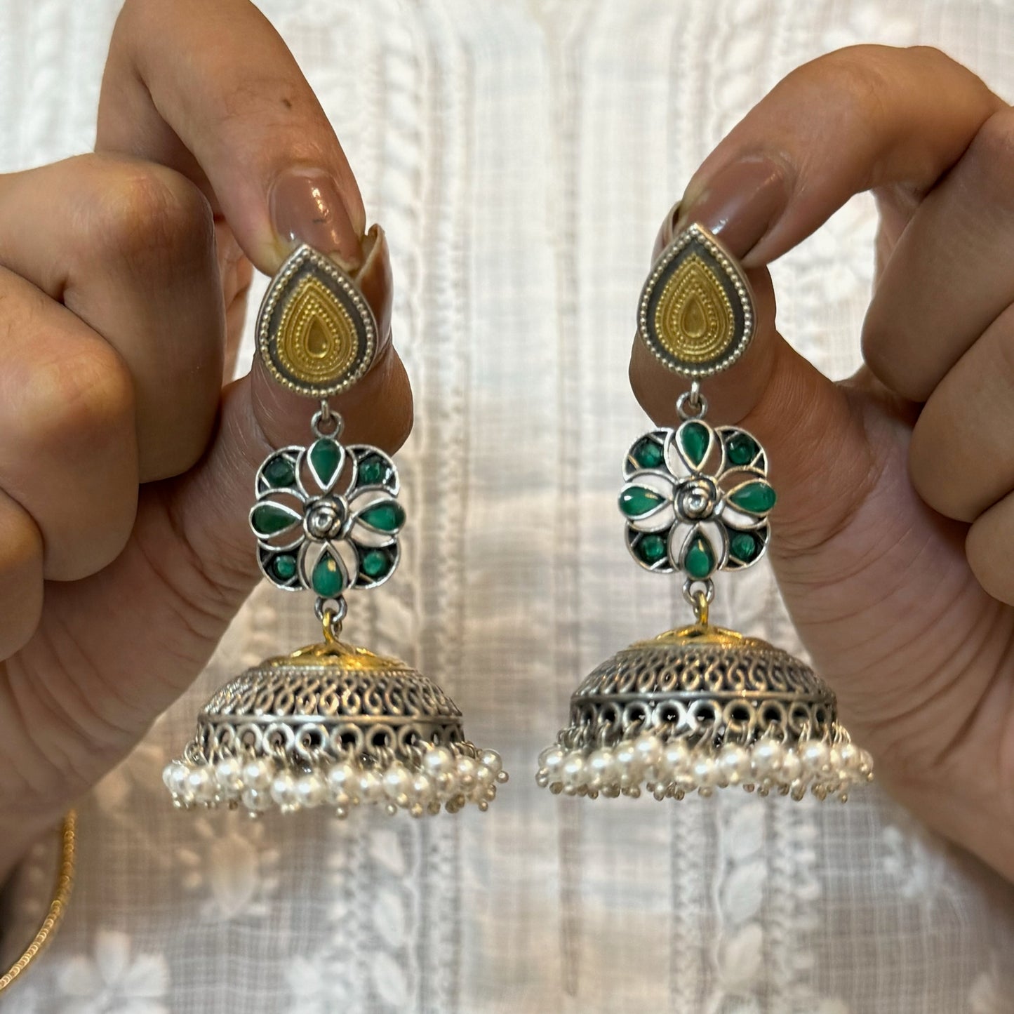 Dual tone Jhumka Earrings