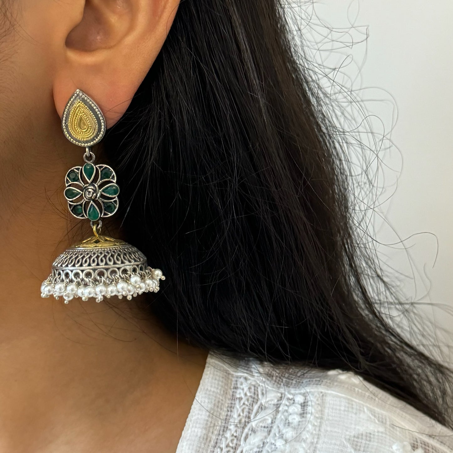 Dual tone Jhumka Earrings