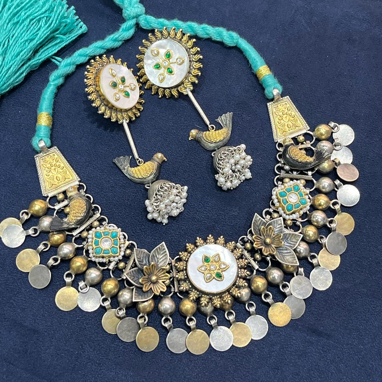 Bird Motif Dual Tone Necklace Set