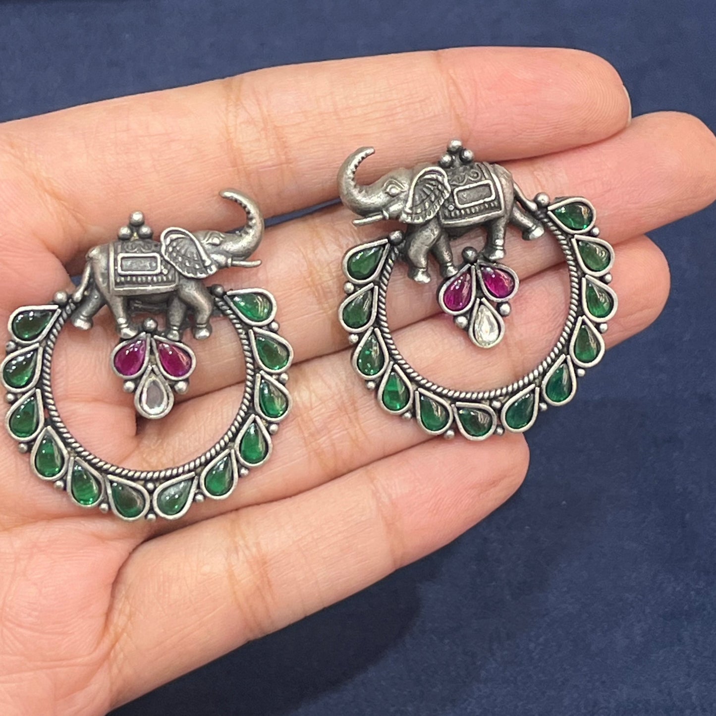 Elephant Motif Oxidised Earring