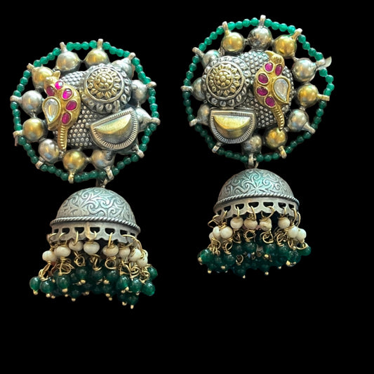 Statement Dual Tone Kundan Jhumka Earrings
