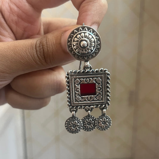 Red Handpainted Hanging Earrings