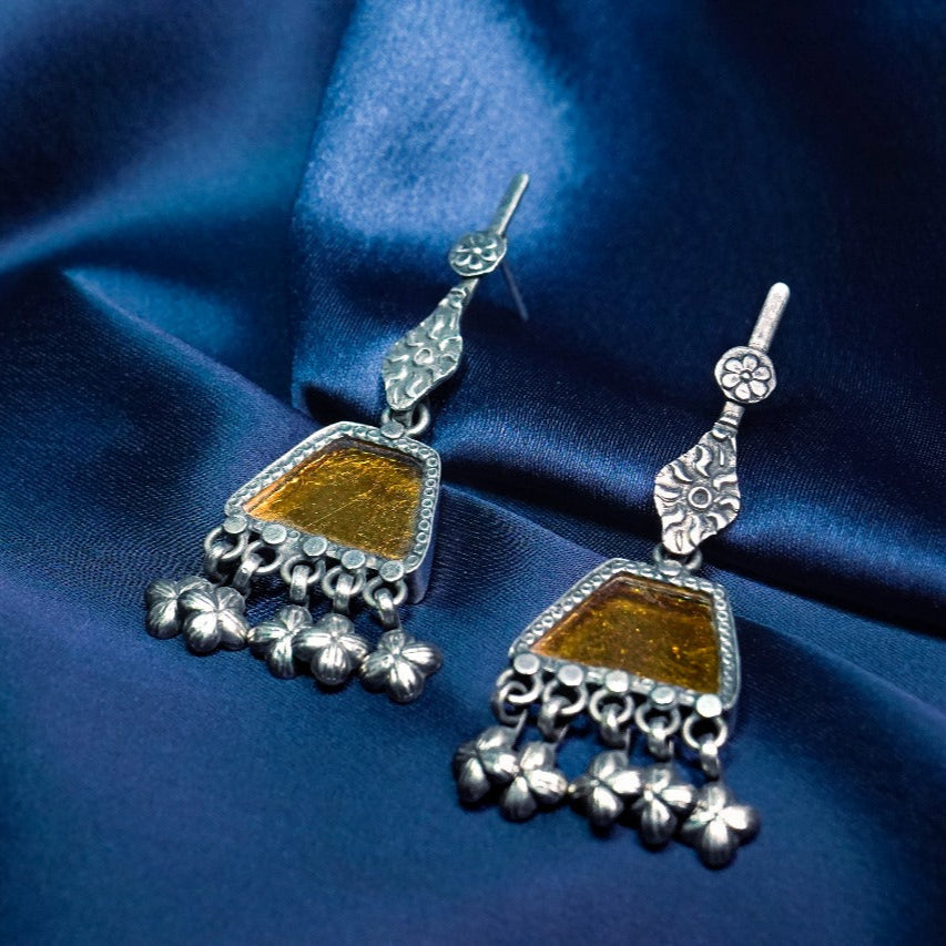 Hand painted Golden 92.5 Sterling Silver Earrings