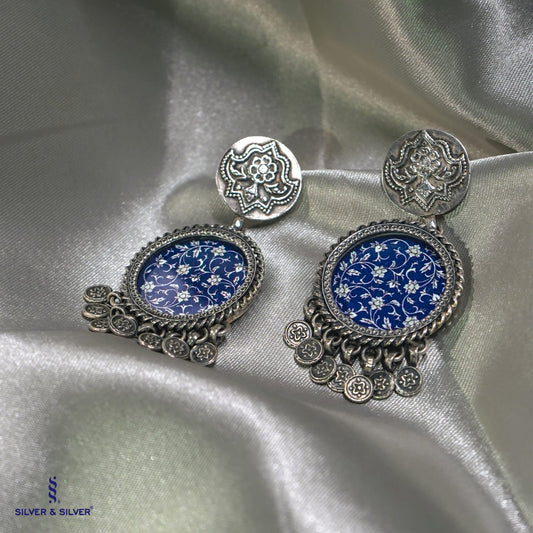 Indigo Handpainted 92.5 Sterling Silver Earrings